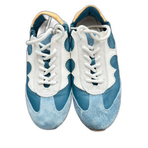 Tory Burch Blue & White Leather Suede Sneakers – Size 6